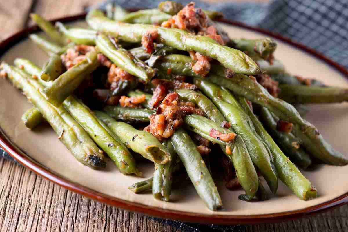 Contorno facile fagiolini con pancetta